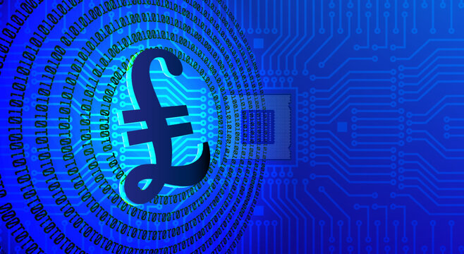 Vector 3d Digital England Pound Sterling Symbol With Glowing Numbers. Financial Economic Poster.