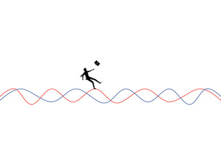 Volatility concept. Businessman falls from the unsteady wave vector