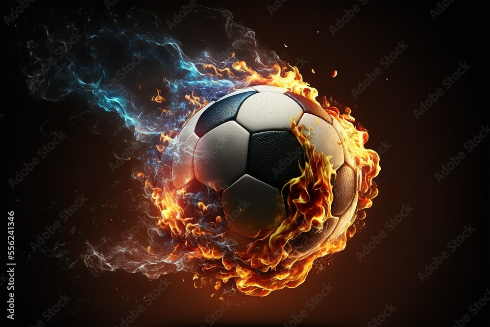 Wall mural football ball soccer ball in fire and ice on black background generative ai