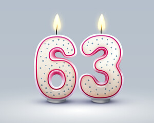 Happy Birthday years. 63 anniversary of the birthday, Candle in the form of numbers. Vector