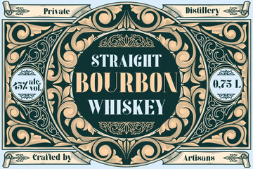 Bourbon Whiskey - ornate vintage decorative label