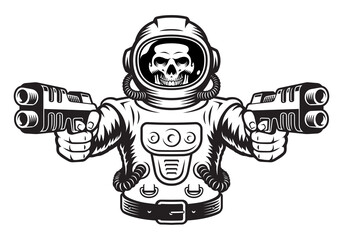 Skeleton astronaut with guns isolated on white background  © Harry Kasyanov