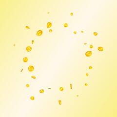 Thai baht coins falling. Gold scattered THB