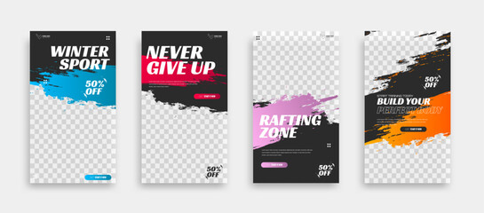 posts on social media vector illustration. Stylish graphics templates posts. dynamic abstractions typography photo. modern art paint and brush stains, fitness subjects gym. design frame post Template © Project_ID