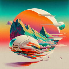 Pop art minimalism retro, futurism art, environmental art, space illustration, granular texture