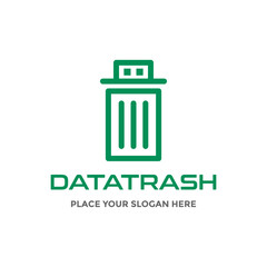 Data trash vector logo template. This design use flash disk symbol.