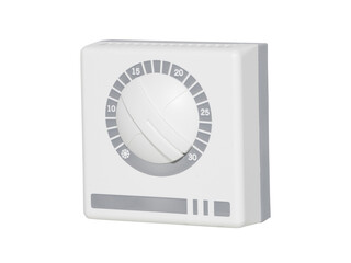 Room thermostat or electromechanical room temperature controller. Wired, wall-mounted, membrane type with a rotary handle, universal, for any heating or air conditioning equipment.