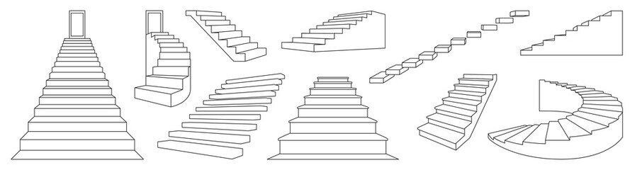 Stair isolated vector outline set icon. Outline set icon staircase. Vector illustration stairway on white background .