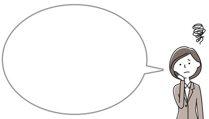 困るスーツの女性　ふきだし