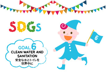 SDGs目標6かわいい子供のアイコンセット