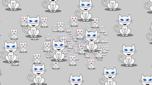 White cat with blue eyes and white cat with pink eyes on a green background - animation