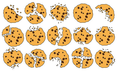 Cookies with crumbs vector color set icon. Vector illustration biscuit on white background. Isolated color set icon cookies with crumbs.
