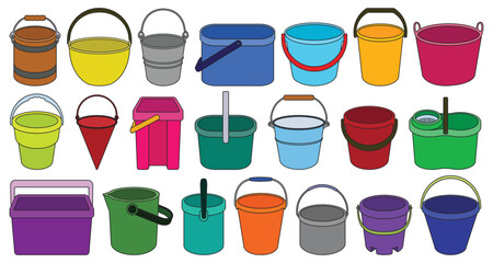Bucket vector color set icon. Vector illustration plastic bucketful on white background. Isolated color set icon bucket.
