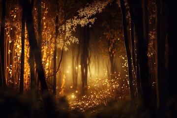 Beautiful magical forest. Glowing forest. Fantasy scenery. Generative AI