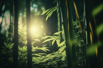 Beautiful magical forest. Glowing forest. Fantasy scenery. Generative AI