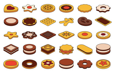 Cookie of food color vector illustration on white background. Biscuit cake color vector set.Isolated vector icon cookie of food.