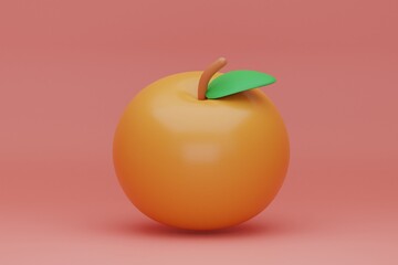 Mandarin Orange isoled red backgorund. 3d rendering