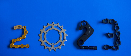 2023 bike parts number concept for New year template design for greeting card