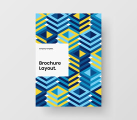Trendy magazine cover vector design template. Vivid mosaic shapes leaflet concept.
