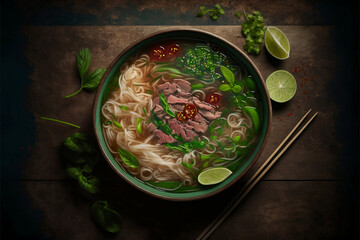 Pho, typical dish of Vietnamese food. Vietnamese cuisine. Generative AI. - obrazy, fototapety, plakaty