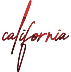 An isolated illustration of calligraphic lettering California. California handwritten calligraphy name of USA state. Hand drawn brush calligraphy.