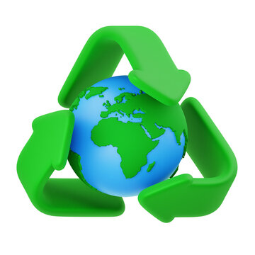 recycle symbol with globe symbol  isolate. recycling concept 3d illustration PNG file