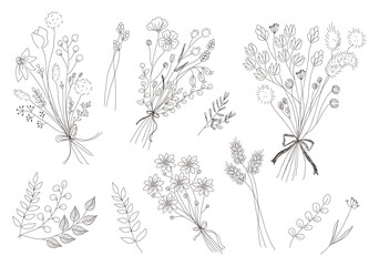 ナチュラルな花束 ブーケ 線画