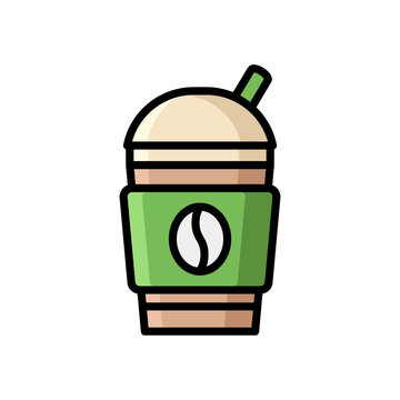 Cold Coffee Icon in Colored Outline Style. Cold Coffee Icon Vector Isolated