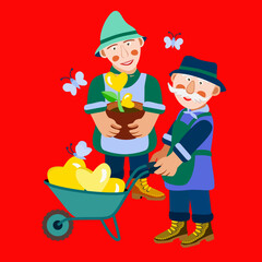 Vector - two gardeners with growing hearts.