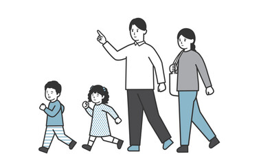 家族で出かけるイメージのイラスト