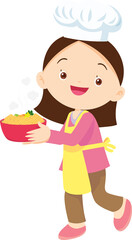 Cooking children girl Little kid making delicious food professional chef
