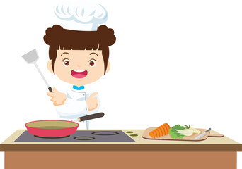 Cooking children girl Little kid making delicious food professional chef