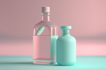 Obraz na płótnie Canvas drink and bottle alcohol, minimalistic, premium cyan colours