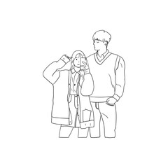 minimalistic illustration of a couple in love, line art couple
