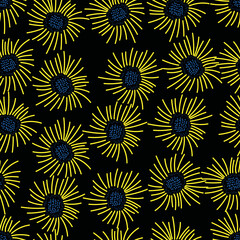 Seamless fabric of  sun flowers Pattern, like illustration. Suit for package design, wallpaper, fashion print.