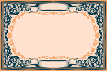 Decorative pastel colored ornate retro floral blank frame