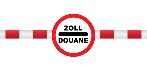 Cartoon old zoll douane signboard. Vector road sign, Translation for zoll customs sign, round red. Zoll and Douane both mean toll in english on. concept of border and customs control. Tourism, customs