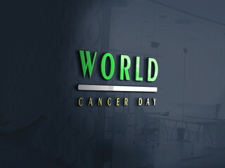 3d photo illustration of world cancer day inscription on office wall, great for decoration, motivational cancer sufferers in the world.