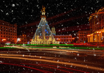 Fototapeta na wymiar Christmas and New year illuminations on the street of historical center of Tbilisi