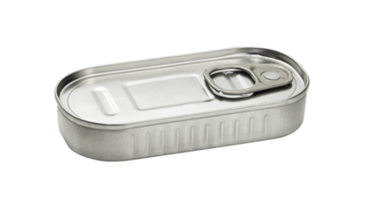 Tin Can of Sardines or Anchovies close up isolated on a transparent backround