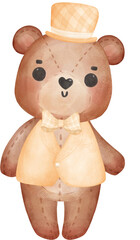 Cute sweet wedding groom teddy bear boy cartoon character watercolour 