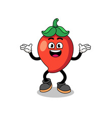 chili pepper cartoon searching with happy gesture