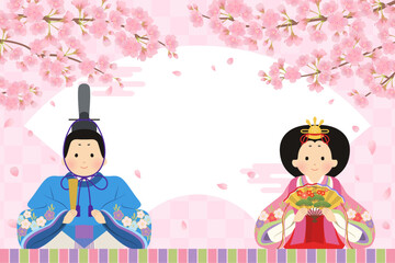 ひなまつりイメージバナー背景_フレーム_和柄_日本_ベクターイラスト