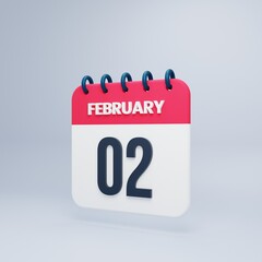 February Realistic Calendar Icon 3D Illustration Date February 02