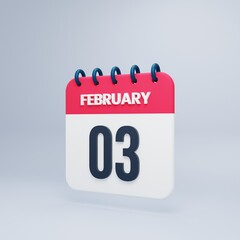 February Realistic Calendar Icon 3D Illustration Date February 03