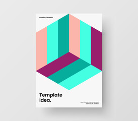 Bright geometric pattern magazine cover layout. Multicolored postcard A4 vector design template.