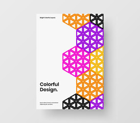 Fresh magazine cover A4 vector design concept. Vivid geometric shapes corporate brochure template.