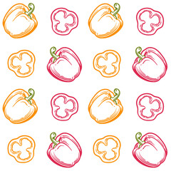 Red and yellow peppers. Vector illustration. Seamless pattern with peppers.