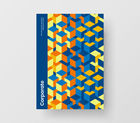 Bright mosaic shapes magazine cover layout. Simple flyer vector design concept.