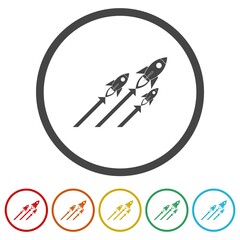 Creative rocket sales marketing logo. Set icons in color circle buttons
